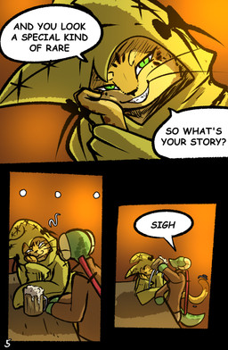 alcohol ambiguous_gender anthro beverage clothed clothing dialogue duo female fur green_eyes horn smile speech_bubble tail text brradett lernie_(brradett) felid feline mammal scalie absurd_res colored comic digital_media_(artwork) english_text hi_res
