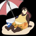 anthro beach_umbrella clothing cooler male overweight overweight_male parasol solo shout_(artist) lagomorph leporid mammal rabbit 1:1 alpha_channel hi_res