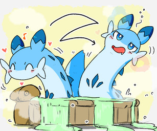 bathing blue_body blue_eyes blue_fur blush feral fur heart_symbol hot_tub smile solo swaying ardest palworld pocketpair chillet pal_(species) 2024 6:5