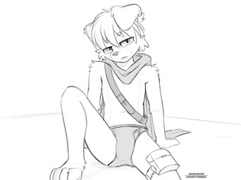 anthro briefs bulge butt cape clothed clothing floppy_ears fur head_tilt leg_bag looking_at_viewer male male_anthro navel neckwear pantsless pantsless_anthro pantsless_male simple_background solo underwear snowybark canid canine mammal 2026 greyscale hi_res monochrome