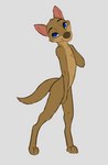 anthro blue_eyes brown_body brown_fur casual_nudity digitigrade eyebrows female flat_chested fur looking_at_viewer nipples nude paws simple_background solo standing young young_anthro young_female southnorth taylor_knight canid canine canis domestic_dog mammal hi_res