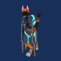 anthro broken_helmet broken_visor clothing crutch cybernetics cyberpunk duct_tape eyewear gesture goggles hand_gesture harness jacket limping machine male maud medical_instrument scientific_instrument solo tape topwear update_log v_sign biohound fan_character protogen 1:1 absurd_res alpha_channel hi_res