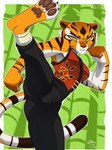 4_toes 5_fingers anthro barefoot bottomwear clothed clothing feet female fighting_pose fingers fur looking_at_viewer muscular muscular_anthro muscular_female orange_body pants pawpads pose shirt solo spread_legs spreading stripes tail toes topwear yhorey_san dreamworks kung_fu_panda master_tigress felid mammal pantherine tiger 3:4 digital_media_(artwork) hi_res