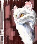 ambiguous_gender feral fur inner_ear_fluff mouth_closed pink_nose pupils red_background simple_background slit_pupils snout solo three-quarter_view tuft white_body white_fur yellow_sclera 4chan_anon domestic_cat felid feline felis mammal 2022 bust_portrait digital_media_(artwork) digital_painting_(artwork) painting_(artwork) portrait shaded soft_shading