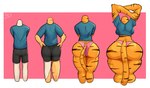 anthro big_breasts big_butt breasts butt butt_expansion clothed clothing dreamerknight expansion felid female gender_transformation growth hi_res huge_butt huge_hips huge_thighs human male mammal mtf_transformation pantherine simple_background solo species_transformation stripes tail thick_thighs tiger transformation wide_hips