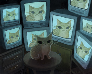 ambiguous_gender cathode_ray_tube combo_television countershading darkness drawer electronics feral fur furniture green_sclera inside looking_at_viewer painterly screen solo tabby_fur table tail tan_body tan_fur television television_glow text tv_glow whiskers wood wood_furniture kellypringleart domestic_cat felid feline felis mammal tabby_cat 2025 artist_name gouache_(artwork) icon painting_(artwork) traditional_media_(artwork) traditional_painting_(artwork)