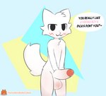 anthro balls big_balls big_penis blush bodily_fluids fur genital_fluids genitals male penis precum solo standing text white_body pancakesbakecakes boy_kisser_(meme) silly_cat_(mauzymice) domestic_cat felid feline felis mammal english_text hi_res meme