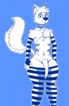 anthro big_penis blush clothing femboy footwear genitals male penis shy socks solo adamopl canid canine canis mammal wolf blue_and_white hi_res monochrome