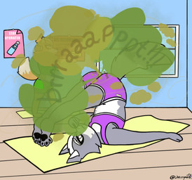 anthro butt erection fart fart_cloud fart_fetish male male/male smelly stretching yoga yoga_mat cherrym0nr nintendo star_fox fox_mccloud wolf_o'donnell canid canine canis mammal wolf hi_res