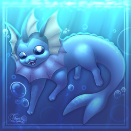 ambiguous_gender chibi feral solo underwater water haruwaru nintendo pokemon eeveelution generation_1_pokemon pokemon_(species) vaporeon 1:1 full-length_portrait hi_res portrait