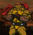 abs anthro band-aid bandage biceps cracking_knuckles kerchief male muscular muscular_anthro muscular_male pecs scar shell solo teeth rackun teenage_mutant_ninja_turtles raphael_(tmnt) reptile scalie turtle hi_res