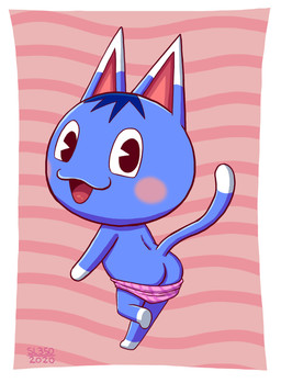 anthro blue_body border butt clothed clothing female loli looking_at_viewer looking_back looking_back_at_viewer open_mouth open_smile panties panties_down partially_clothed rear_view simple_background smile solo standing teasing topless topless_female underwear underwear_down white_border young young_anthro sl350 animal_crossing nintendo rosie_(animal_crossing) domestic_cat felid feline felis mammal 2020 hi_res