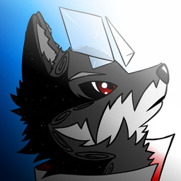 ambiguous_gender anthro black_body black_ears black_face black_fur black_nose blue_background clothed clothing eyebrows fur fur_tuft glistening glistening_eyes glistening_nose gradient_background grey_body grey_clothing grey_ears grey_eyebrows grey_face grey_fur grey_topwear head_tuft inner_ear_fluff looking_forward mouth_closed multicolored_body multicolored_clothing multicolored_ears multicolored_face multicolored_fur multicolored_topwear neck_tuft pointy_ears prick_ears red_clothing red_eyes red_topwear side_view simple_background snout solo topwear tuft white_background white_clothing white_topwear zpectralkrystal canid canine canis domestic_dog husky mammal nordic_sled_dog spitz 1:1 headshot_portrait icon portrait