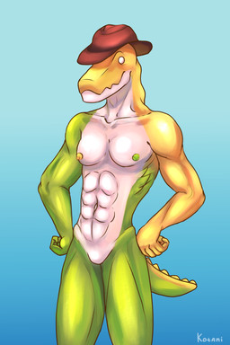 abs anthro big_breasts big_muscles breasts candy clothing collarbone dessert food gummy_(food) hat headgear headwear huge_breasts huge_hips huge_muscles huge_thighs male mismatched_nipples muscular muscular_male nipples non-mammal_nipples nude nude_male solo tail thick_thighs wide_hips kotani kotanifur glitch_productions the_amazing_digital_circus gummigoo_(tadc) crocodile crocodilian reptile scalie 2:3 absurd_res hi_res
