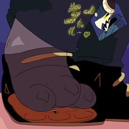 bone clothing dialogue duo feet foot_fetish foot_focus footwear insole macro micro micro_abuse shoes skeleton smile text dragotrashcan tabi_(fnf) humanoid 1:1 absurd_res hi_res