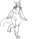 2016 anthro breasts canid canine canis digital_drawing_(artwork) digital_media_(artwork) female genitals looking_at_viewer mammal monochrome navel nipples nude on_one_leg pussy simple_background sketch solo standing tail thick_thighs watsup white_background wide_hips wolf