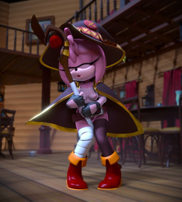 anthro areola bandage belt black_cloak black_clothing black_gloves black_handwear boots breasts cloak clothing cosplay crossover_cosplay eyelashes eyes_closed female fingerless_gloves footwear front_view fur genitals gloves hair handwear hat head_tuft headgear headwear holding_object holding_staff legwear mostly_nude nipples open_mouth pink_areola pink_body pink_fur pink_hair pink_nipples red_boots red_clothing red_footwear shoes short_hair solo staff stockings tan_body tan_fur thick_thighs tuft vulva wide_hips witch_hat hitmarker konosuba:_god's_blessing_on_this_wonderful_world! sega sonic_the_hedgehog_(series) amy_rose megumin_(konosuba) eulipotyphlan hedgehog mammal 3d_(artwork) crossover digital_media_(artwork) hi_res