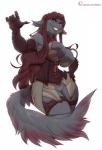 anthro breasts female fur genitals nipples pussy smile solo standing tail text thick_thighs wide_hips riipley mythology dragon furred_dragon furred_scalie mythological_creature mythological_scalie scalie absurd_res hi_res url