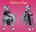 anthro big_breasts big_butt breasts butt clothed clothing cocky female front_view fur grey_body grey_fur hair huge_breasts huge_butt looking_back ninja pose simple_background solo text thick_thighs warrior weapon wide_hips mara_the_ravenous zahara(ninyeen) hyena mammal spotted_hyena hi_res model_sheet