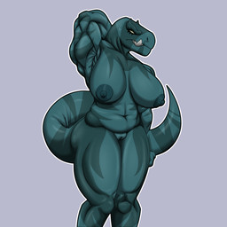 anthro armpit_fetish big_breasts big_butt bodily_fluids breasts butt exposed_breasts female genitals muscular muscular_anthro muscular_female nervous raised_arm slightly_chubby solo sweat sweatdrop tail thick_tail thick_thighs vulva hammurabischode primal_(series) fang_(primal) dinosaur prehistoric_species reptile saurischian scalie theropod tyrannosaurid tyrannosauroid tyrannosaurus 1:1 absurd_res hi_res