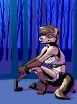 big_breasts breasts clothing female forest night plant rock solo torn_clothing tree under_boob copymirror domestic_ferret mammal mustelid musteline true_musteline weasel 3:4 absurd_res hi_res