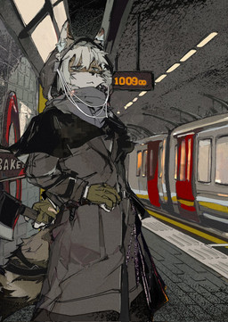 anthro axe belt brown_body brown_fur ceiling_tiles clothing coat dark_clothing detailed_background finger_gloves fluffy fluffy_tail fur gloves grey_clothing hair handwear holding_axe holding_object hood inner_ear_fluff kerchief light looking_away loves male metro multicolored_body multicolored_fur overalls platform poncho public_transportation rail_transit rapid_transit shirt solo subway subway_station tactical_gloves tail tile topwear train tuft urban_rail_transit vehicle waiting white_body white_clothing white_fur white_hair white_shirt white_topwear yanjiuxingyu london_underground canid canine fox mammal 2026 hi_res lighting