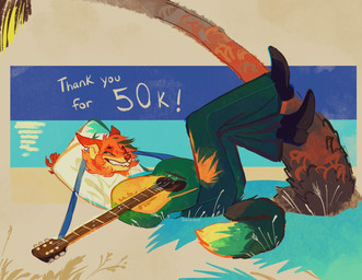 acoustic_guitar anthro beach boots clothing footwear guitar male musical_instrument plucked_string_instrument sea shoes solo string_instrument sunset teeth water sablecitrus sylvester_(sablecitrus) canid canine fox mammal hi_res