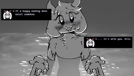 anthro bathing blush heart_eyes heart_symbol horn hot_spring inviting_viewer male nude partially_submerged solo text water hossie465917 deltarune undertale_(series) ralsei bovid caprine goat mammal english_text hi_res