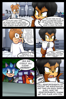 anthro black_nose clothed clothing dialogue eye_scar eyelashes facial_scar fingers green_eyes hair holding_object male open_mouth scar speech_bubble text dexstar canid canine canis domestic_dog mammal 2:3 comic digital_media_(artwork) english_text hi_res