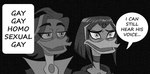 anthro black_background clothed clothing dialogue duo female humor long_neck male simple_background speech_bubble text v_bangs lunameimei disney ducktales ducktales_(2017) i_can_still_hear_his_voice magica_de_spell poe_de_spell anatid anseriform avian bird duck 2021 english_text hi_res meme monochrome redraw brother_(lore) brother_and_sister_(lore) sibling_(lore) sister_(lore)