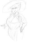 anthro big_breasts breasts cleavage clothed clothing dress female flower hand_on_hip hat headgear headwear jewelry looking_at_viewer mature_anthro mature_female necklace plant smile smiling_at_viewer solo sun_hat sundress victorian wide_brim_hat riro_ryder capcom resident_evil alcina_dimitrescu matilda_fotherby bow_experiment_(resident_evil) cadou_host_(resident_evil) hyena mammal vampire black_and_white monochrome sketch