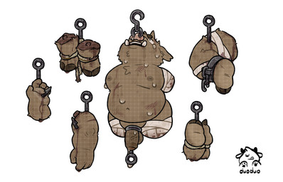 4_missing_limbs accessory amputee anthro balls bandage bdsm black_body bodily_fluids bruised cock_ring cuff_(restraint) detachable_legs detached_hand disability flaccid foreskin genitals gore gore_focus hook humanoid_genitalia humanoid_penis jewelry male object_in_urethra overweight penetration penis penis_accessory penis_jewelry quadruple_amputee raised_head restraints shackles simple_background solo sounding_beads suspended_by_piercing sweat torture unretracted_foreskin urethral urethral_penetration white_background xunli_170 mammal suid suine sus_(pig) wild_boar hi_res signature watermark