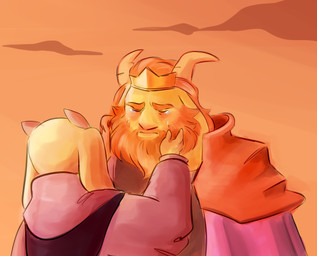 anthro beard bodily_fluids clothed clothing cloud crown crying duo eyes_closed faceless_character faceless_female facial_hair female fur hair headgear horn male mature_anthro mature_female mature_male outside sky sunset tears white_body white_fur unknown_artist undertale undertale_(series) asgore_dreemurr toriel boss_monster_(undertale) bovid caprine mammal 2015 digital_media_(artwork) warm_colors