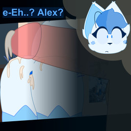 after_sex anthro appliance aroused big_butt big_tail blush blush_lines bodily_fluids butt confusion cum cum_drip cum_in_ass cum_inside cum_on_butt dialogue dripping duo female fridge genital_fluids genitals kitchen kitchen_appliance male male/female mostly_offscreen_character mostly_offscreen_male motion_lines nude_male penis presenting presenting_hindquarters speech_box stuck surprised tail crystal_isabee joey_(crystal_tf) arctic_fox canid canine fox human mammal true_fox 1:1 hi_res