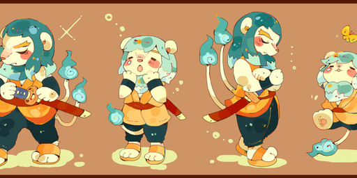 3_toes anthro barefoot biped blue_mane brown_background clothed clothing duo eyebrows eyes_closed feet footwear fur holding_melee_weapon holding_object holding_sword holding_weapon male mane melee_weapon multi_tail sandals shoes simple_background sitting standing sword tail toes weapon white_body white_fur young young_anthro osakin032 level-5 yo-kai_watch lie-in_(yo-kai_watch) lie-in_heart felid lion mammal pantherine 2015 full-length_portrait hi_res letterbox portrait