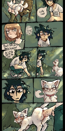 ass_up backsack balls bedroom_eyes bench bestiality bestiality_temptation black_nose blush bodily_fluids butt clothed clothing detailed_background dialogue dripping duo erection eyelashes female female_feral female_on_human feral feral_penetrated feral_temptation forest forest_background from_behind_position gay_to_straight genitals half-closed_eyes human_on_feral human_penetrating human_penetrating_feral humanoid_genitalia humanoid_penis interspecies lesbian_pride_colors lgbt_pride male male/female male_human male_on_feral narrowed_eyes nature nature_background nude orientation_play outside penetration penile penile_penetration penis penis_in_vagina plant pride_colors profanity raised_tail seductive sex sweat tail teeth text tree vaginal vaginal_penetration vulva white_body altcat domestic_cat felid feline felis human mammal absurd_res comic english_text hi_res