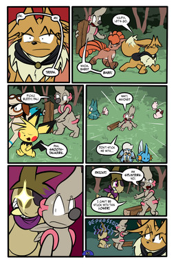 7_panel_comic ambiguous_gender anthro bandage biped black_cape black_clothing black_eyes black_nose black_tail black_text blue_body bodily_fluids brown_body brown_eyes brown_hair cape cheek_spots clenched_teeth clothing crossed_arms day dialogue dot_eyes ellipsis exclamation_point eye_patch eyebrows eyelashes eyes_closed eyewear feral fluffy fluffy_tail fur grass green_eyes grey_body grey_eyes group hair holding_object looking_at_another looking_back mouth_closed multi_tail neck_tuft one_eye_obstructed open_mouth open_smile outside page_number pawpads plant pupils purple_eyes purple_scarf quadruped question_mark red_cheeks scarf sharp_teeth shrub simple_eyes smile sparkles sparkling_eyes speech_bubble standing sweat sweatdrop tail talking_to_another teeth text tongue tongue_out toony translucent translucent_hair tree tuft tusks walking white_pupils white_sclera yellow_body virmir nintendo pokemon pokemon_mystery_dungeon spike_chunsoft virmir_(character) zinc_(zincxiron) axew cleffa eevee generation_1_pokemon generation_2_pokemon generation_3_pokemon generation_4_pokemon generation_5_pokemon generation_7_pokemon goo_creature humanoid igglybuff mudkip munchlax pichu pokemon_(species) rockruff shiny_pokemon smeargle timburr vulpix 2025 2:3 absurd_res comic english_text hi_res signature