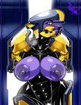 abs areola armor big_areola big_nipples bodysuit breasts clothed clothing door exposed_breasts female front_view looking_at_viewer mandibles nipples not_furry purple_body purple_nipples purple_skin skinsuit solo tight_clothing yellow_eyes bogexplosion halo_(series) microsoft xbox_game_studios alien alien_humanoid humanoid sangheili 2020 absurd_res half-length_portrait hi_res portrait