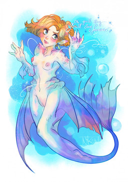 blush breasts brown_hair dialogue female fin freckles genitals green_body green_eyes green_scales hair humanoid_pointy_ears membrane_(anatomy) nipples open_mouth pointy_ears scales simple_background solo split_form tail text transformation vulva webbed_hands nakitacat humanoid marine merfolk 2023 english_text hi_res