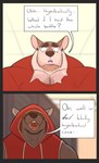 2_panel_comic anthro black_ear_piercing black_nose blurred_background brown_body brown_eyebrows brown_fur brown_nose ceiling clothing dialogue duo ear_piercing eyebrows fangs fur grey_body grey_fur hood_up hoodie inside locker locker_room looking_down looking_up male multicolored_body multicolored_fur muscular muscular_anthro muscular_male open_mouth open_smile orange_wall piercing pink_tongue purple_mouth question questioning red_clothing red_hoodie red_shirt red_topwear shadow_face shirt sleeveless_hoodie smile speech_bubble talking_to_another tan_body tan_fur tan_inner_ear teeth text thick_eyebrows tongue topwear torn_clothing torn_shirt torn_topwear two_tone_body two_tone_fur worried lizard_soup donovan_(lizard_soup) canid canine canis domestic_dog mammal 2024 absurd_res colored comic digital_media_(artwork) english_text hi_res shaded simple_shading