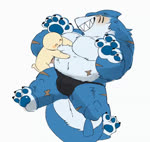 anthro barazoku belly_rub blue_body blue_fur blush bulge clothing duo eyes_closed fur heart_symbol kemono male musclegut muscular scar simple_background tail tail_motion tailwag underwear white_background hyaku_(artist) anonymous fish furred_shark marine shark 2021 2d_animation animated frame_by_frame loop no_sound short_playtime webm