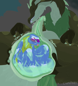 anthro bite biting_lip bodily_fluids cock_vore duo feral fluffy fluffy_tail genital_fluids genitals internal internal_balls male male/male paw_squish penile penis safe_vore simple_background sitting squish tail vore chehpaper mythology dinosaur dragon dromaeosaurid mythological_creature mythological_scalie prehistoric_species reptile saurischian scalie theropod digital_drawing_(artwork) digital_media_(artwork) hi_res