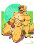 abs animal_genitalia animal_penis anthro balls blonde_hair canine_genitalia canine_penis erection fur genitals green_eyes hair knot male muscular muscular_anthro muscular_male navel nipples open_mouth penis pink_nipples solo teeth tongue tongue_out yellow_body yellow_fur kihu chase_(retriever) canid canine canis domestic_dog mammal 2023 hi_res