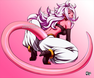 anklet arm_warmers armwear big_breasts black_sclera breasts clothing ear_piercing female footwear gold_(metal) gold_jewelry gradient_background hair high_heels humanoid_pointy_ears jewelry kneeling long_hair looking_at_viewer looking_back not_furry open_mouth piercing pink_background pink_body pink_skin pink_tail pointy_ears rear_view red_eyes shoes simple_background solo tail teeth tongue white_background white_hair jadenkaiba dragon_ball dragon_ball_fighterz android_21 majin_android_21 alien alien_humanoid humanoid majin 2018
