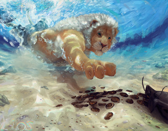 anthro bubble caustics claws clothed clothing fur gold_(metal) hair holding_breath male male_anthro mane money paws reaching_for_object solo splashing_water swimming tan_body tan_fur topless topless_anthro topless_male underwater water white_hair white_mane liosoun aquatic arthropod crab crustacean decapod felid fish lion malacostracan mammal pantherine digital_media_(artwork) digital_painting_(artwork) hi_res painting_(artwork)