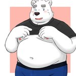 belly black_nose blue_eyes blush clothing cute_fangs fangs fur male moobs navel nipples overweight overweight_male shirt simple_background teeth topwear underwear white_body white_fur yaki_atsuage utau shirane_kan bear mammal polar_bear ursine 1:1 hi_res