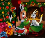 anthro bell clothing detailed_background duo female feral holidays legwear ribbons tail thigh_highs luna777 christmas taratsu_(character) mammal moondog unknown_species colorful_theme