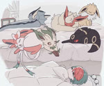 ambiguous_gender bed blinking female feral furniture group hair multicolored_hair neck_tuft on_bed pivoted_ears sleeping tail tuft two_tone_hair mikripkm nintendo pokemon penny_(pokemon) eeveelution flareon generation_1_pokemon generation_2_pokemon generation_4_pokemon generation_6_pokemon human jolteon leafeon mammal pokemon_(species) sylveon umbreon vaporeon 2023 animated no_sound short_playtime webm