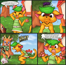 anthro antlers blue_border blush blush_lines bodily_fluids bone border claws clothed clothing dialogue drooling eyelashes fangs fatal_vore female finger_claws freckled_face freckles group horn long_eyelashes male motion_lines pawpads paws saliva saliva_string skull skull_head spitting spitting_out teeth text vore vore_implied muhny animal_crossing nintendo bea_(animal_crossing) beau_(animal_crossing) tangy_(animal_crossing) canid canine canis deer domestic_cat domestic_dog felid feline felis mammal comic english_text hi_res