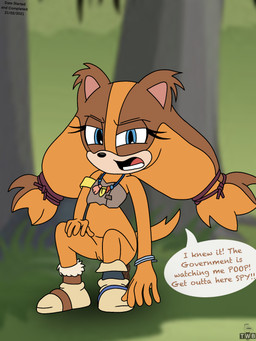 angry anthro blue_eyes boots brown_body brown_fur clothing conspiracy crouching dialogue feces feces_in_ass female footwear forest fur genitals insane jewelry looking_at_viewer necklace orange_body orange_fur plant pooping pooping_on_floor public shoes solo speech_bubble spying text tree tribal tribal_clothing tribal_jewelry tribal_necklace tribal_outfit voyeur voyeur_pov vulva thedispenser69 sega sonic_boom sonic_the_hedgehog_(series) sticks_the_jungle_badger badger mammal mustelid musteline 3:4 english_text hi_res